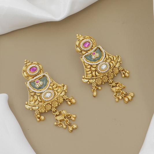 Grand Gold-Plated Meenakari & Jhumki Long Necklace Set