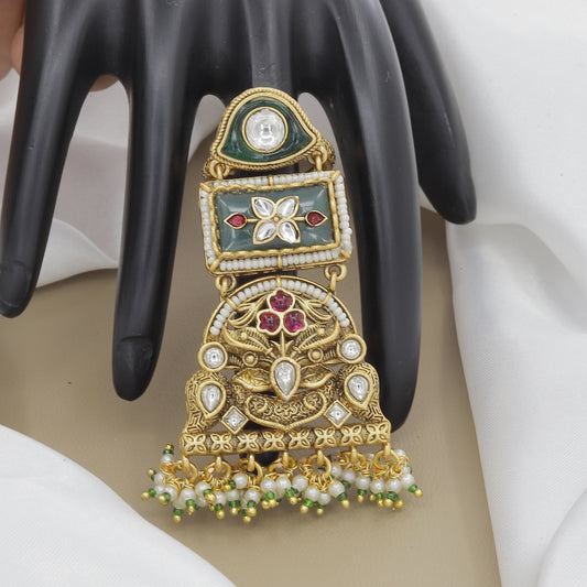 Authentic Heritage Ring with Kundan, Emerald & Ruby Stones