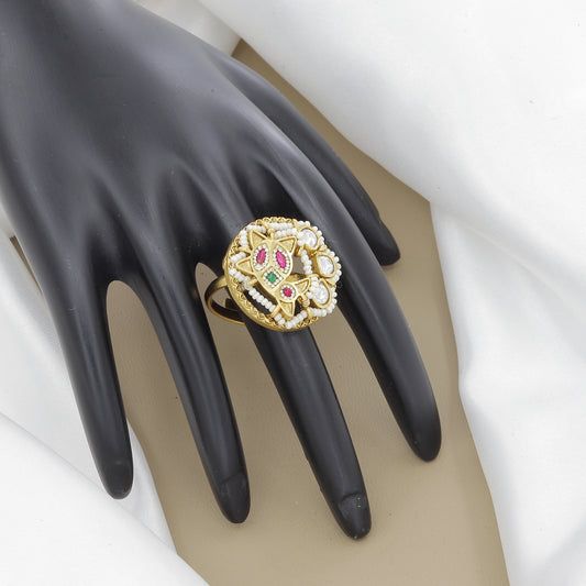 Antique Swarovski Diamond & Pearl Ring with Ruby and Emerald