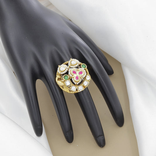 Antique Swarovski Ring with Ruby, Emerald & Peacock Motif