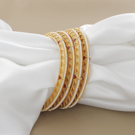 Antique Set of 4 Bangle Set with Ruby and Pearl Detailing