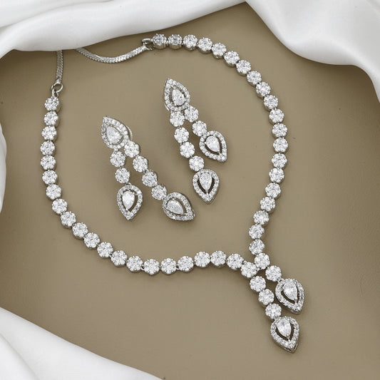 Dazzling Teardrop Zirconia Necklace and Earring Set