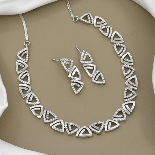 Geometric Triangle Zirconia Necklace and Earring Set