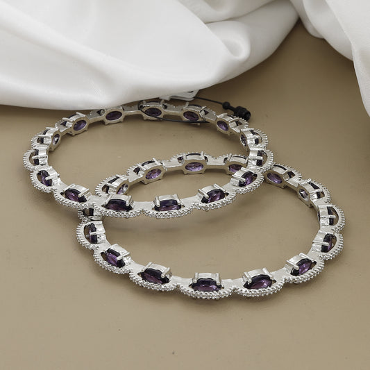Silver Polish Emerald Diamond Set of 2 Bangles With Colors