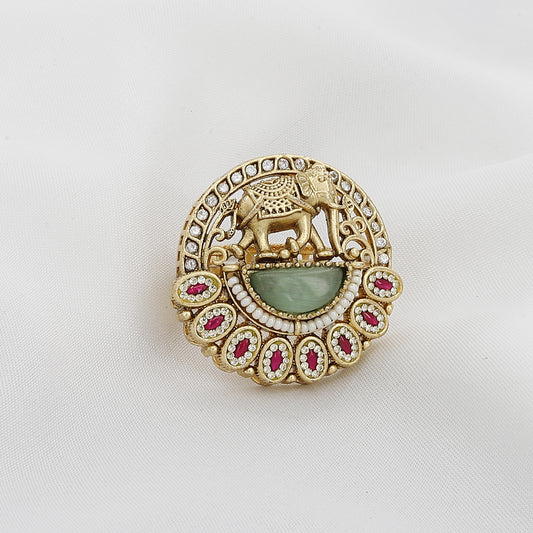 Heritage Traditional Elephant Motif Statement Free Size Ring
