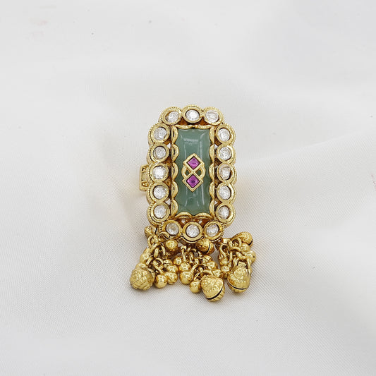 Heritage Traditional Kundan Oval Statement Free Size Ring