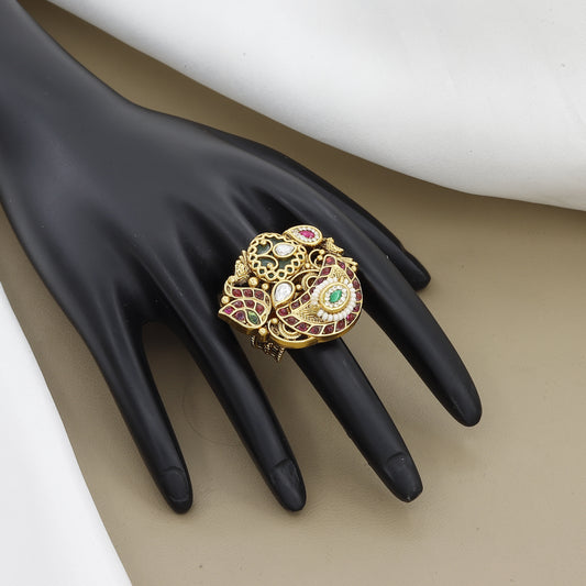 Traditional Kundan & Meenakari Heritage Free Size Ring