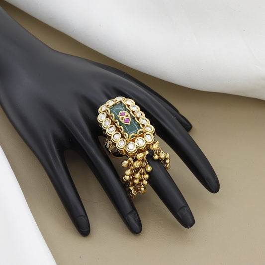 Heritage Traditional Kundan Oval Statement Free Size Ring