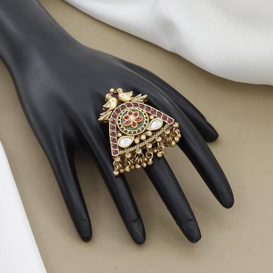 Peacock Motif Heritage Free Size Ring