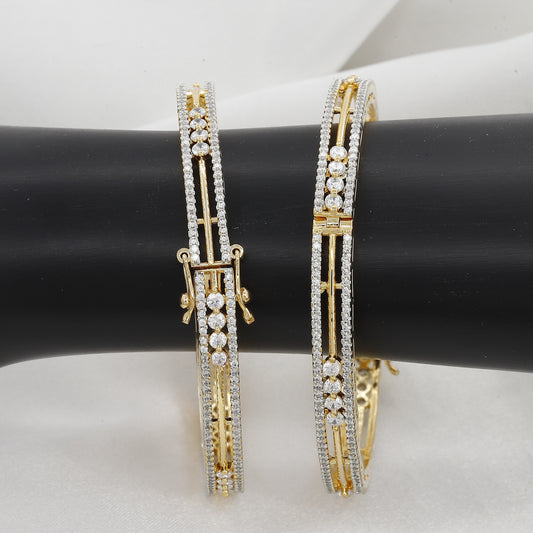Golden Polished Party Wear Set Of 2 (Openable) Diamond Bangles