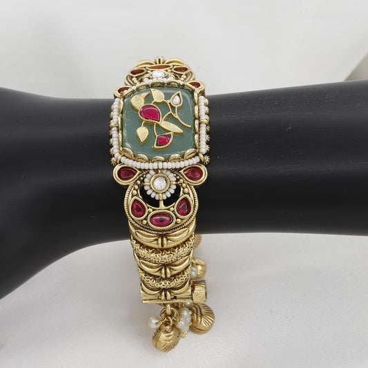 Traditional Heritage Kada with Red Rubies & Enamel Work