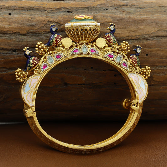 Traditional Wedding Kada with Enamel Work & Red Rubies