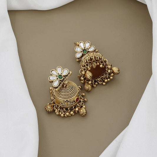 Traditional Gold-Toned Necklace with Jhumka Earrings