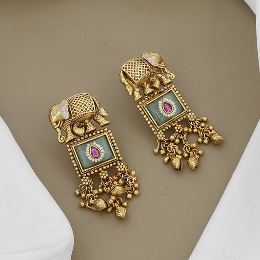 Antique Gold-Toned Elephant Necklace & Earrings Set