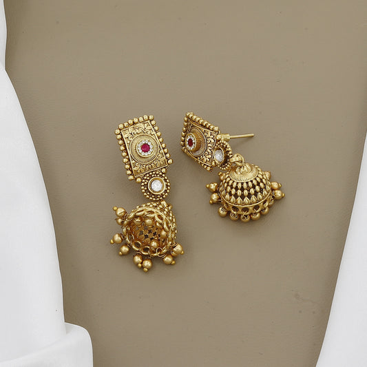 Antique Gold Plated Necklace Set with Jhumka Earrings