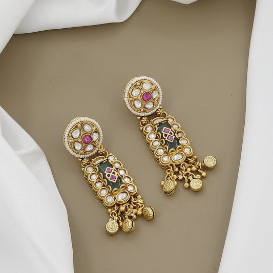 Antique Gold Plated Necklace Set with Pearl and Stone Work