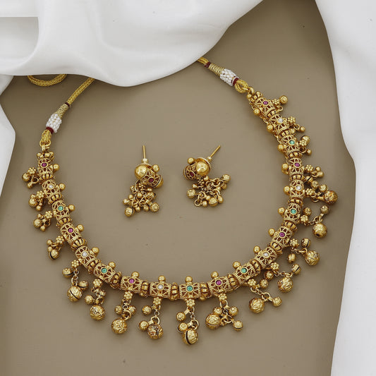 Traditional Antique Necklace Set with Dangling Charms