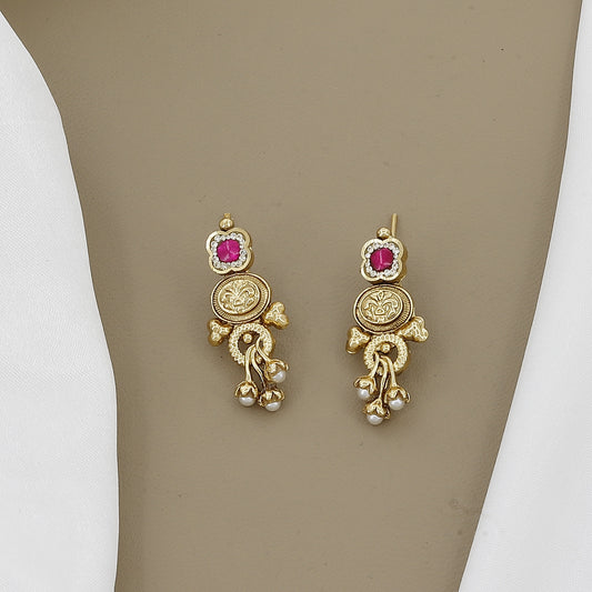 Antique Gold Tone Necklace Set with Ruby and Emerald Stones