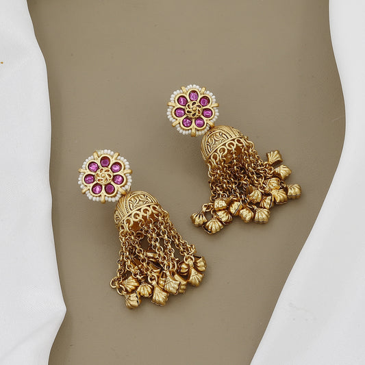 Royal Antique Gold Tone Necklace Set with Tassel Dangles