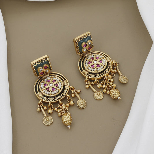 Gold Plated Ruby and Pearl Kundan Necklace Set with Earrings