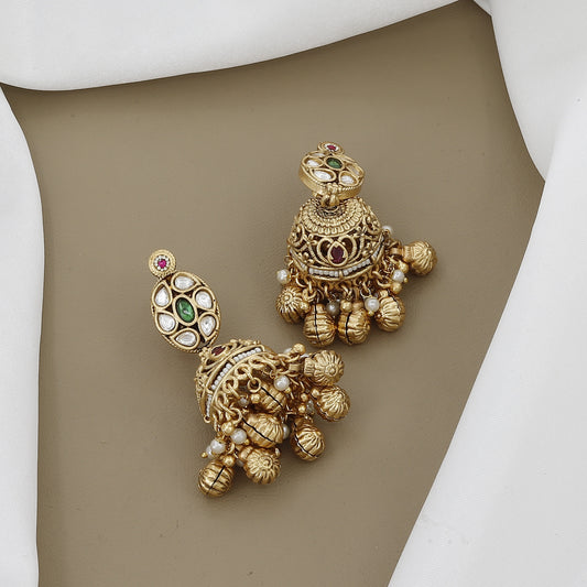 Traditional South Indian Gold Plated Necklace Set with Jhumka Earrings