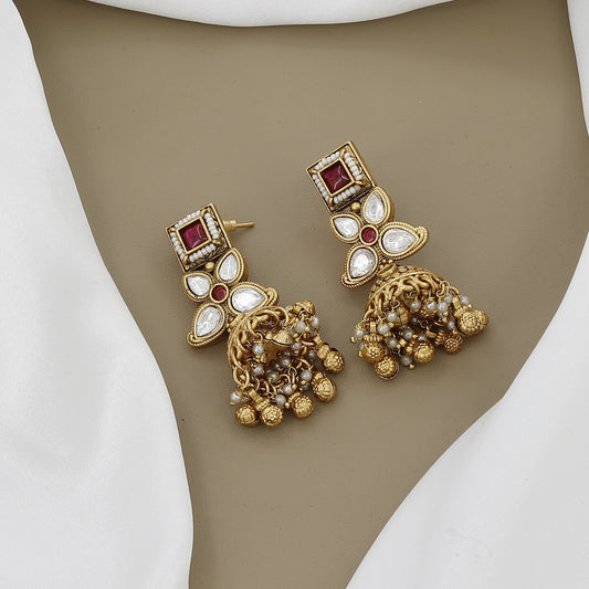 Multistrand Beaded Necklace Set with Kundan & Jhumka Earrings