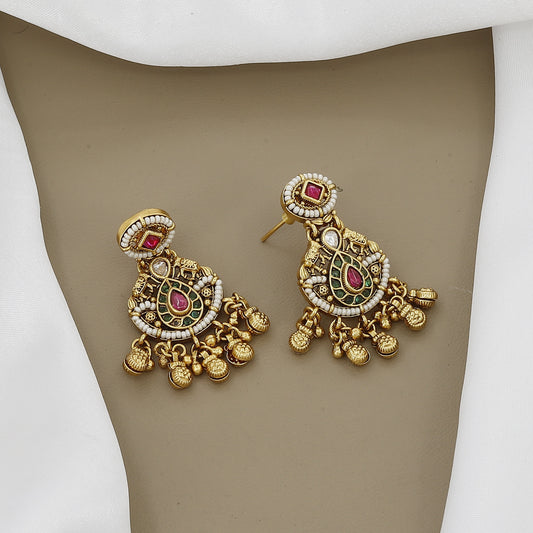 Antique Gold Plated Necklace Set with Ruby & Emerald Stones