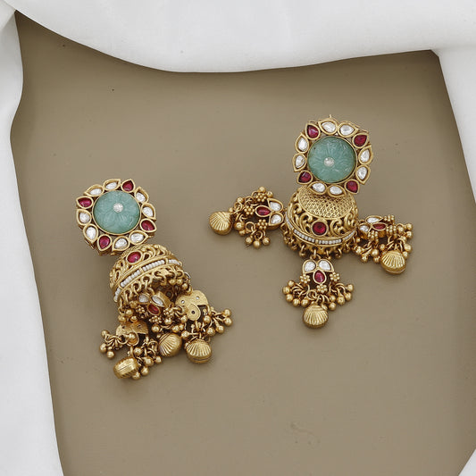 Grand Kundan & Ruby Necklace Set with Jhumka Earrings