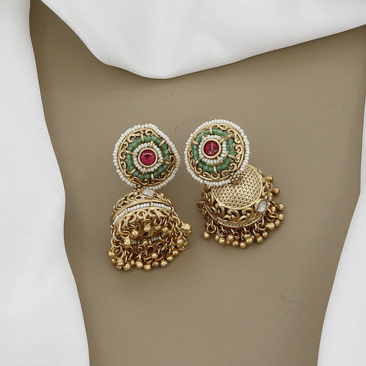 Grand Jadau Kundan & Ruby Necklace Set with Jhumka Earrings