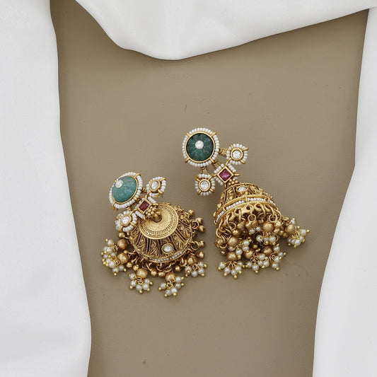 Grand Layered Jadau & Kundan Necklace Set with Jhumka Earrings