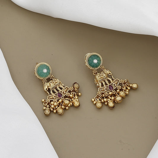 Antique Long Necklace Set with Peacock Pendant & Jhumka Earrings