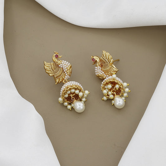 Traditional Mayura Temple Peacock & Pearl Necklace Set