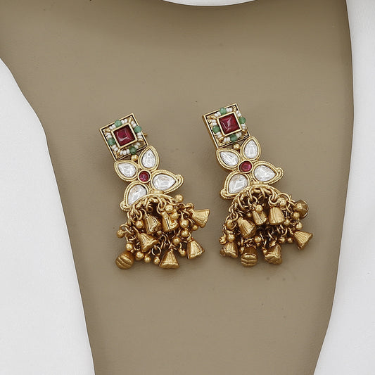 Antique Divine Long Kundan Necklace with Antique Bells