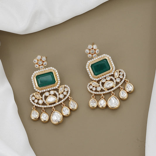 Statement Kundan Necklace Set with Emerald & Pearl Drops With Colors