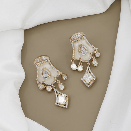 Modern Polki Kundan Necklace Set with Teardrop Stones with Colors