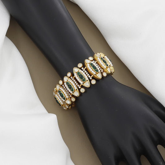 Oval Green Stone & Pearl Heritage Piece Antique Bracelet