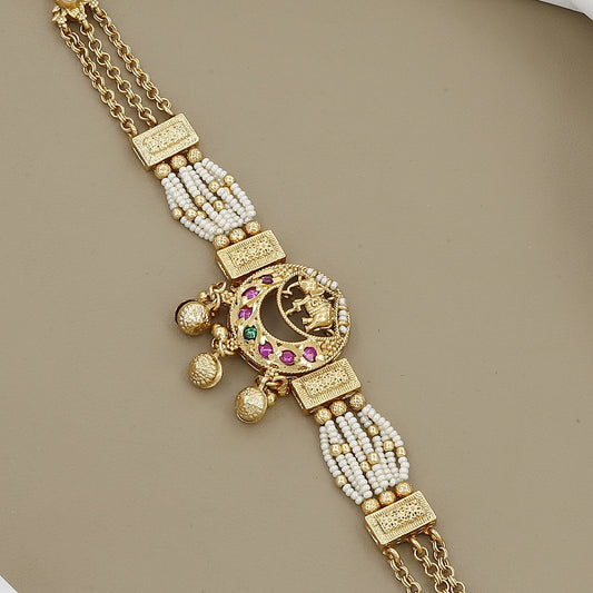 Traditional Gold & Pearl Crescent Moon Bracelet