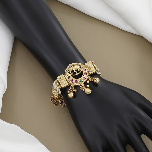 Traditional Gold & Pearl Crescent Moon Bracelet