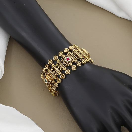 Royal Grid Antique Gold-Toned Bracelet with Kundan