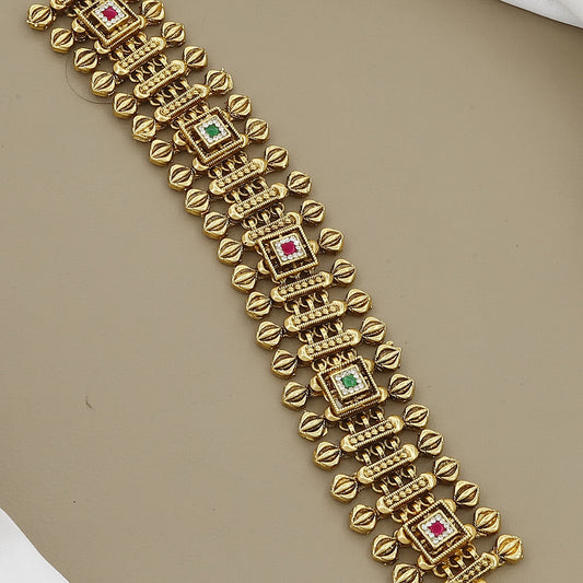 Royal Grid Antique Gold-Toned Bracelet with Kundan
