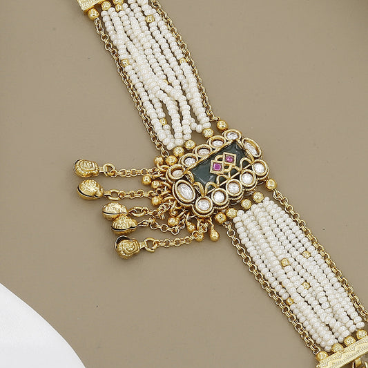 Luxury Multi-Strand Pearl Wide Cuff Bracelet with Kundan