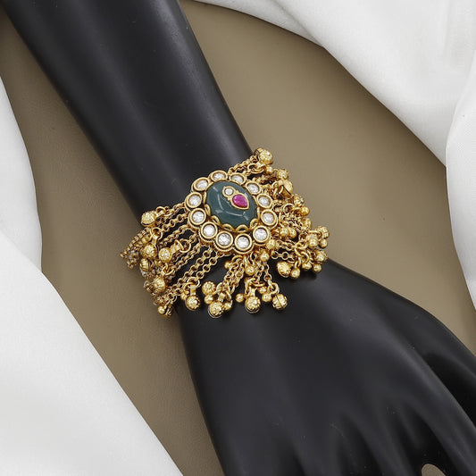 Traditional Gold-toned Bracelet with Multi-Chain Danglers & Pearls