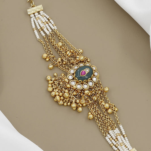 Traditional Gold-toned Bracelet with Multi-Chain Danglers & Pearls
