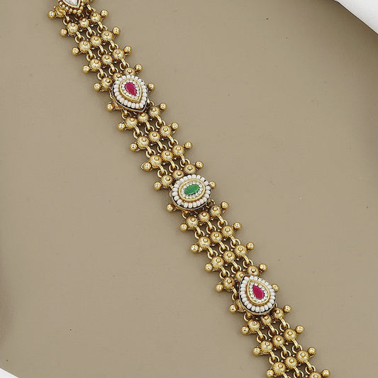 Antique Gold-toned Beaded Bracelet with Kundan