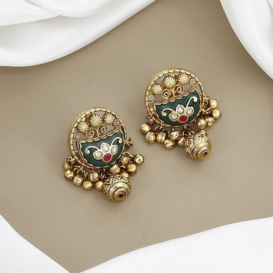 Green & Red Stone Floral Design Necklace and Earring Set