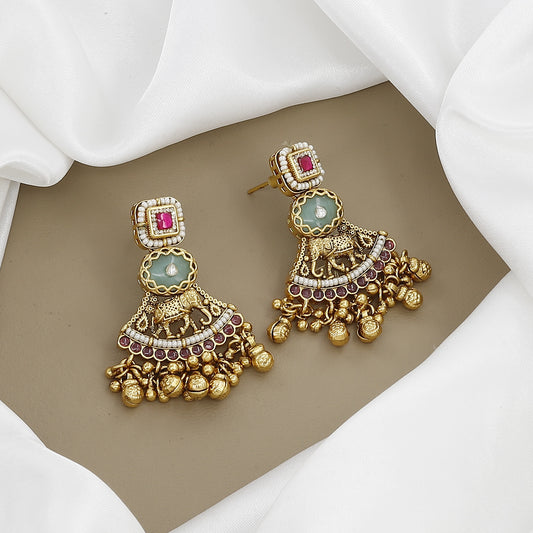 Traditional Green Meenakari Necklace with Earrings