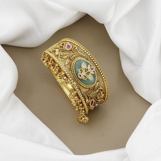 Antique Heritage Style with Carved Green Stone Kada