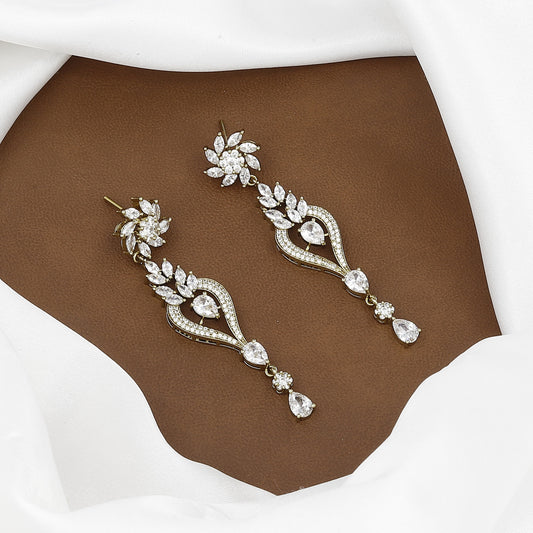 Elegant Mehndi-Polish CZ Y-Necklace and Drop Earring Set