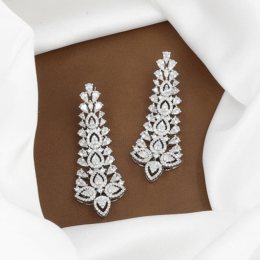 Crystal Flower Design Silver Polished Diamond Necklace Set