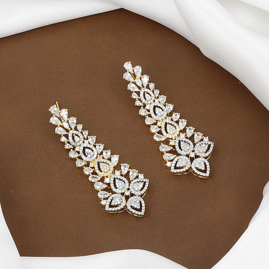 Crystal Flower Design Golden Diamond Necklace Set